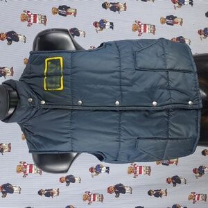 Vintage CAT diesel power lined 2-pocket full snap blue & yellow LG work vest